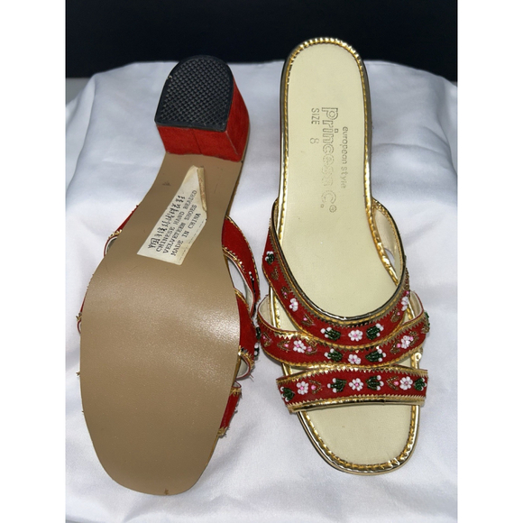 Vtg Princess C. European Style Chinese Velveteen Handmade Shoes Slides Heels 8 - Picture 9 of 12